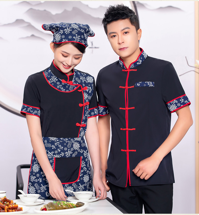 Little Orchid waiter work clothes shirt + headscarf + apron three-piece suit H19-L016 female