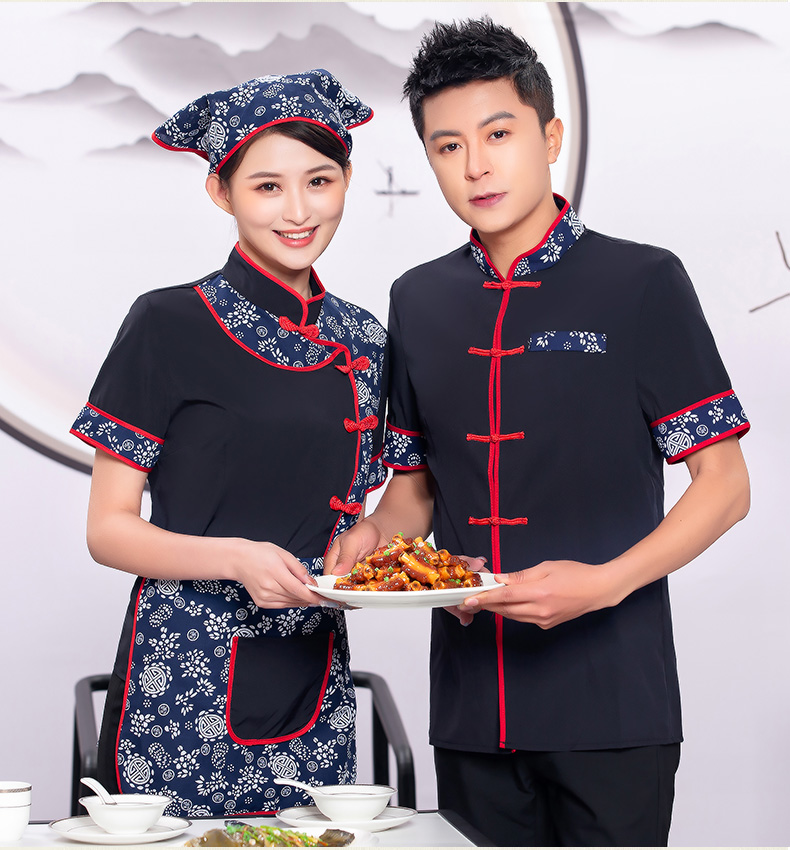 Little Orchid waiter work clothes shirt + headscarf + apron three-piece suit H19-L016 female