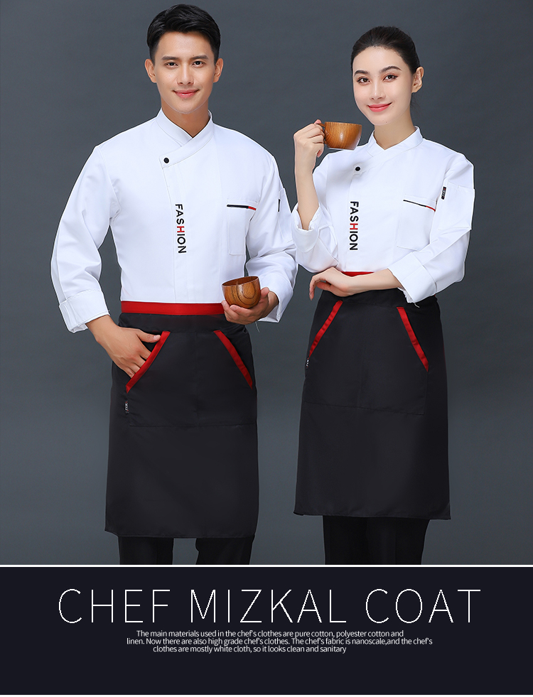 380g workwear single button embroidered long sleeve chef uniform top V01-004