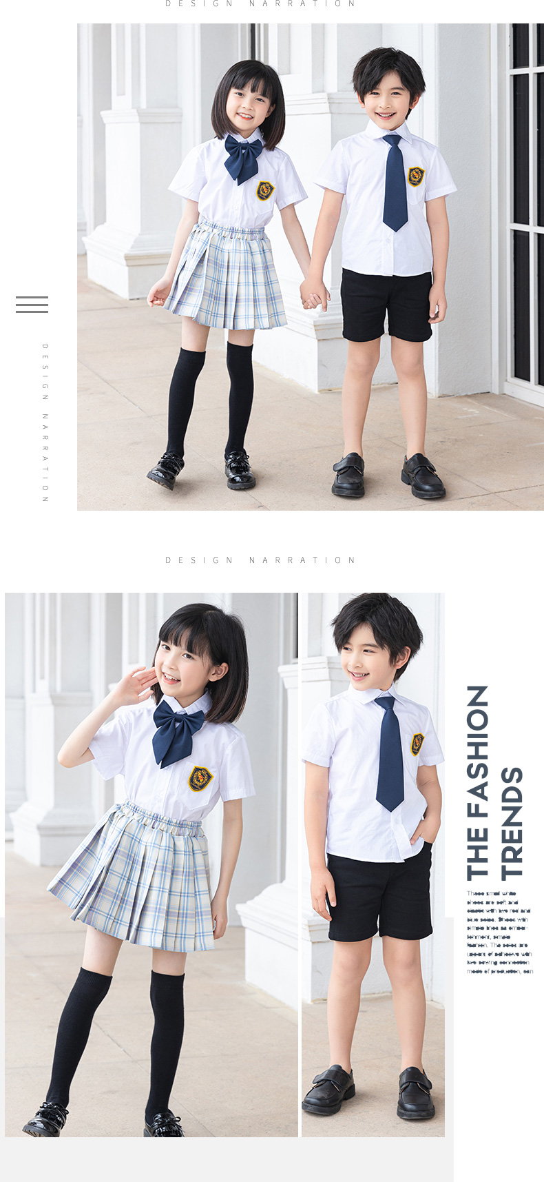 Summer British college style primary and secondary school uniforms D11-112 short-sleeved shirts