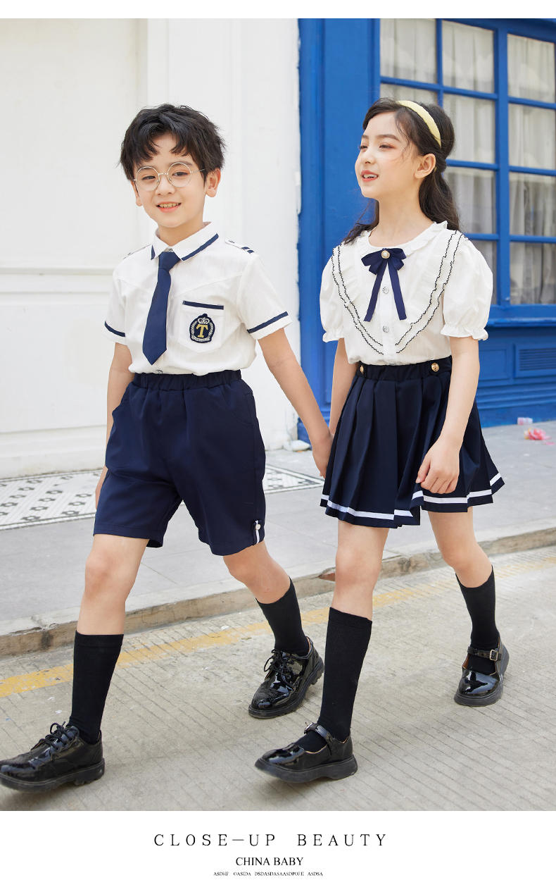 Summer short-sleeved elementary school students British style school uniform suit two-piece suit 894-2207 (including bow tie)