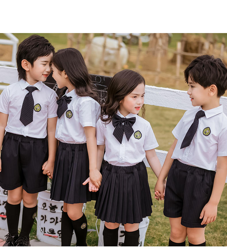 Primary and secondary school students summer college style short-sleeved shirt school uniform suit two-piece set 168-612 (including badge)