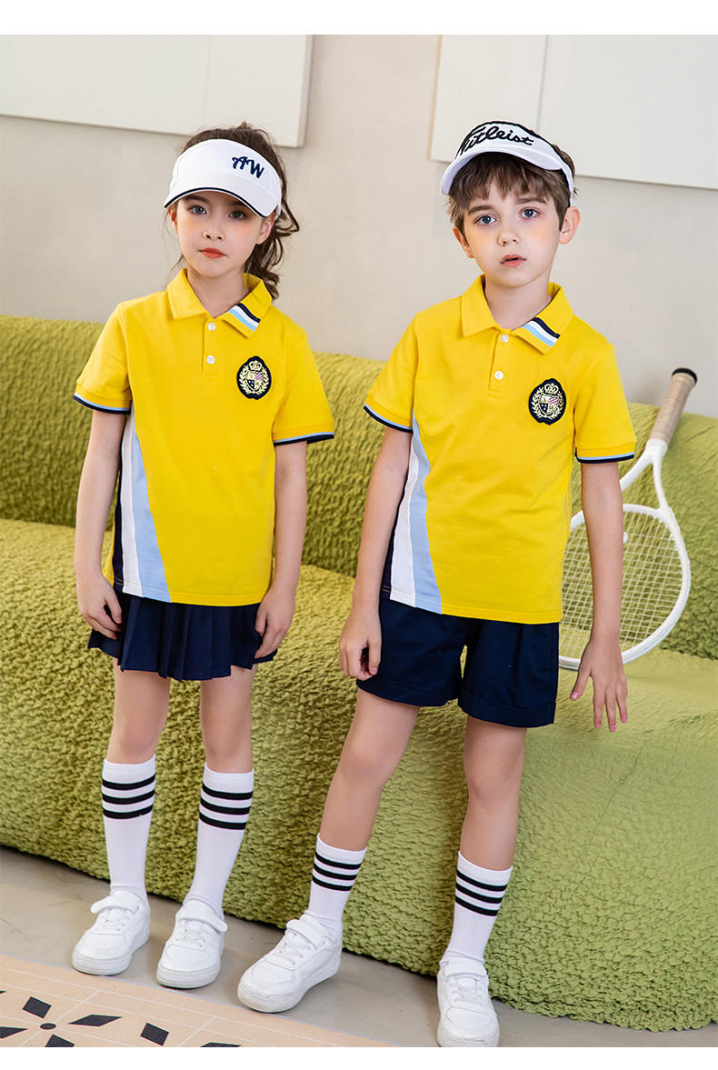 Summer campus sports style primary and secondary school students short-sleeved school uniform suit two-piece suit 215-811 (including badge)