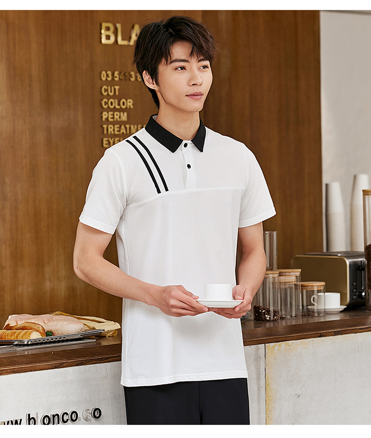 Shoulder Clause T-shirt Waiter Work Clothes Top H02-22LY066-069