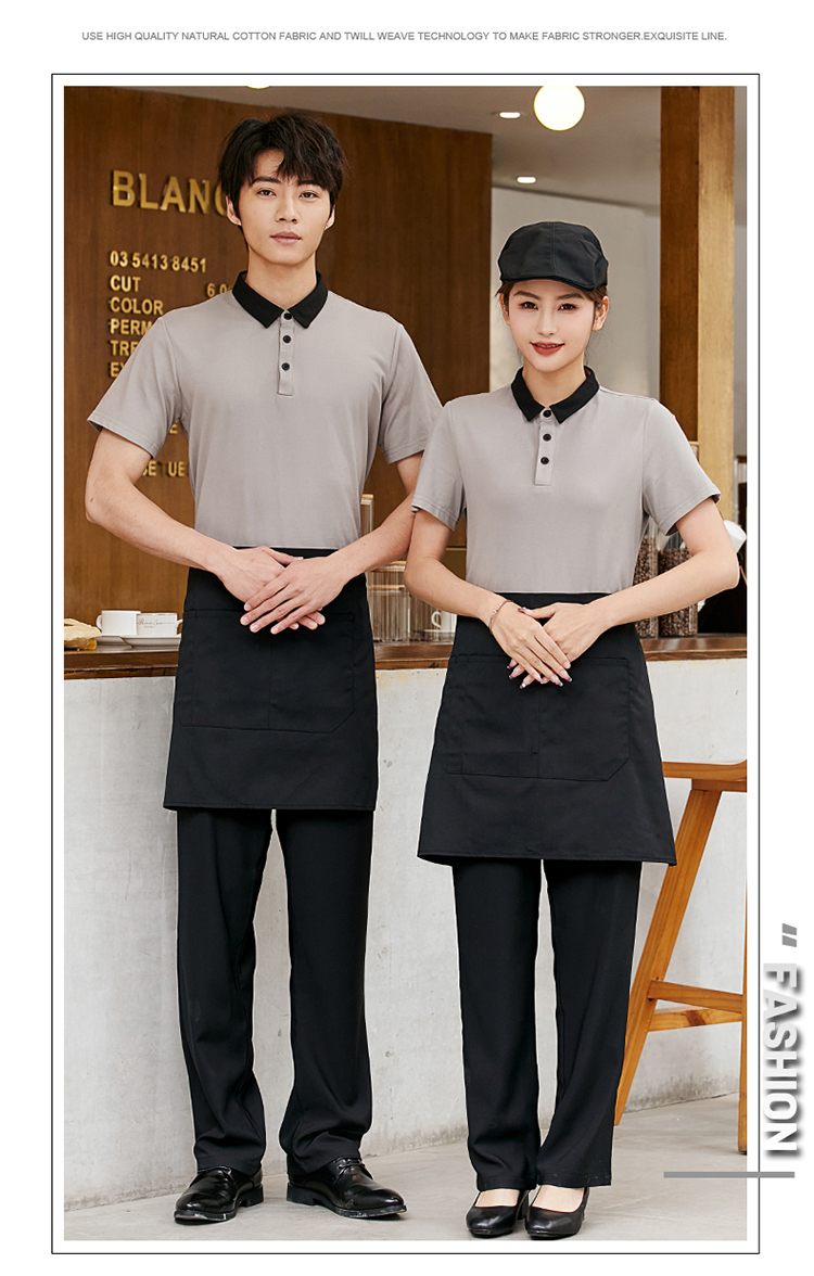 New collar T-shirt waiter work clothes top H02-22LY074-076