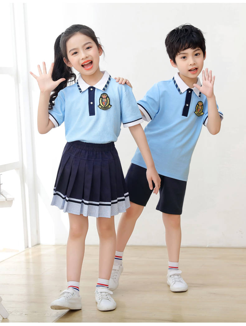 Summer sports style short-sleeved school uniform for primary and secondary school students, two-piece suit H23-1601 (with badge)