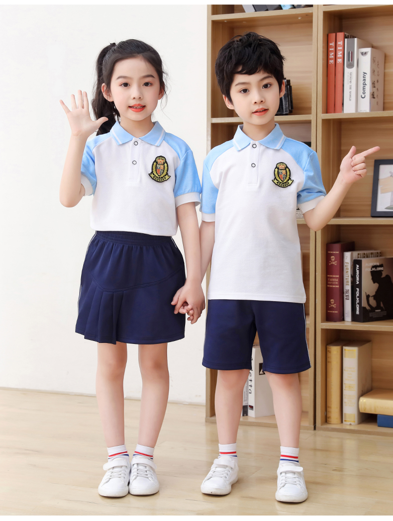 Summer kindergarten uniforms British style children graduation uniforms short-sleeved suits two-piece suits H23-1606 (including badges)