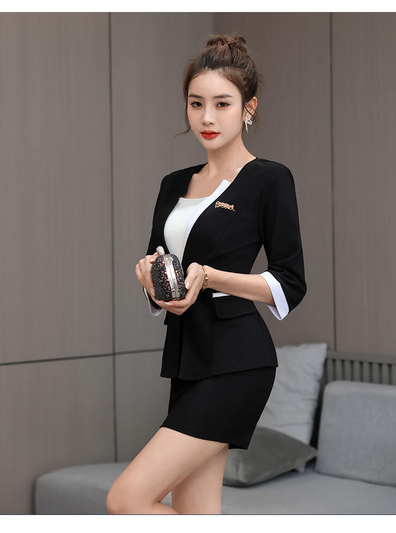 Slim fit knitted health cloth three-quarter sleeve technician suit pants suit female G25-2686-32