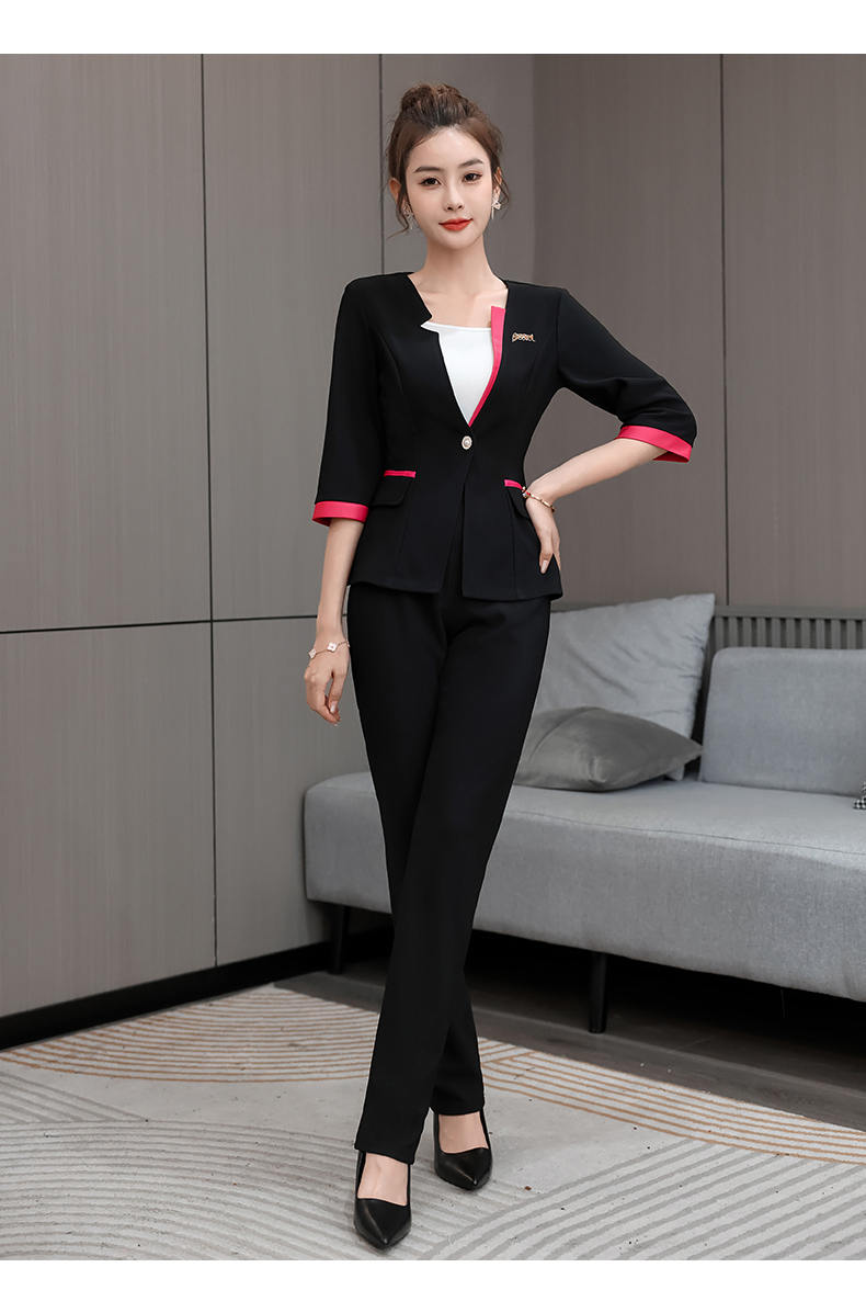 Slim fit knitted health cloth three-quarter sleeve technician suit pants suit female G25-2686-32