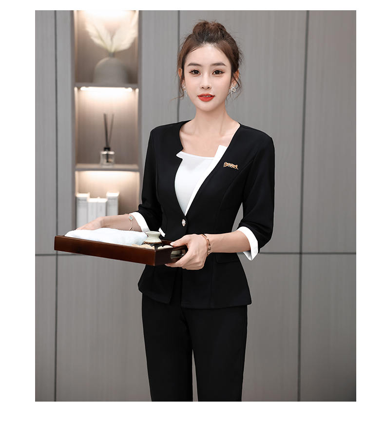 Slim fit knitted health cloth three-quarter sleeve technician suit pants suit female G25-2686-32