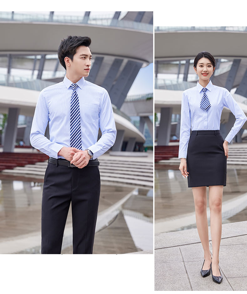 Pinstripe professional short-sleeved shirt couple style 81-8230 long-sleeved men style