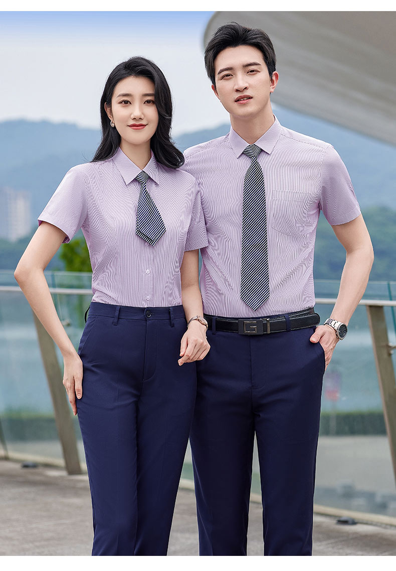 Pinstripe professional short-sleeved shirt couple style 81-8230 long-sleeved men style