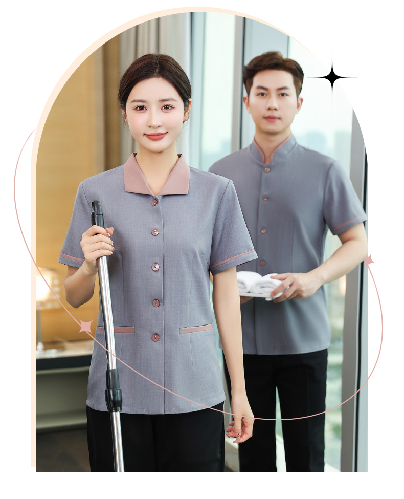 Lelis lapel high quality hotel cleaning service short-sleeved top H14-005-010 men