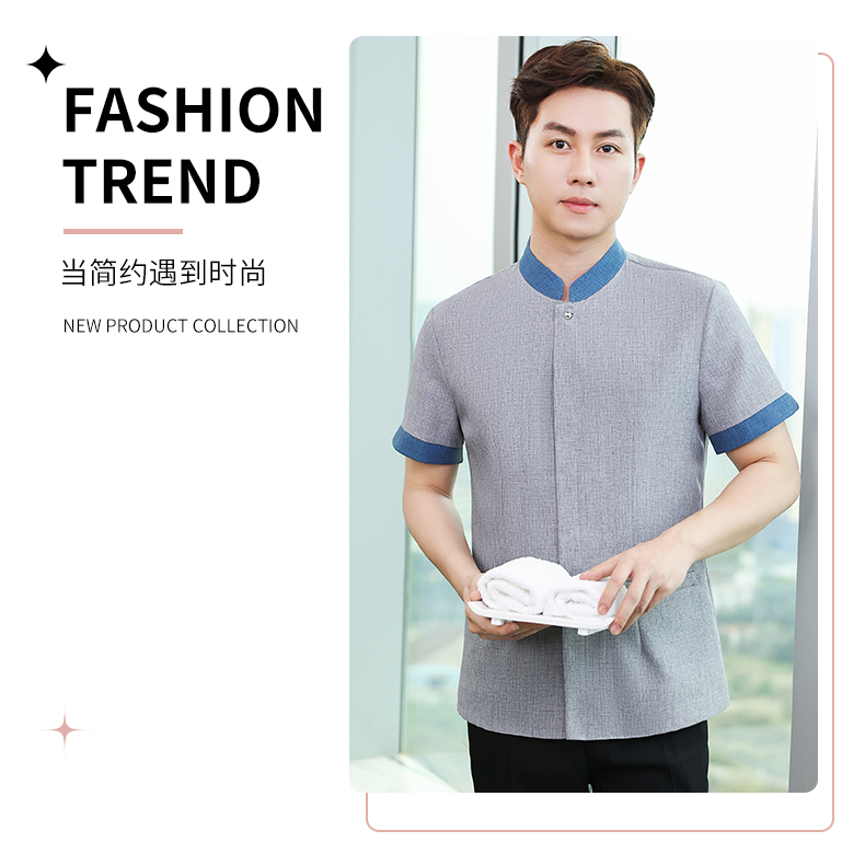 Linen breathable hotel cleaning clothes short-sleeved top H14-011-015 men