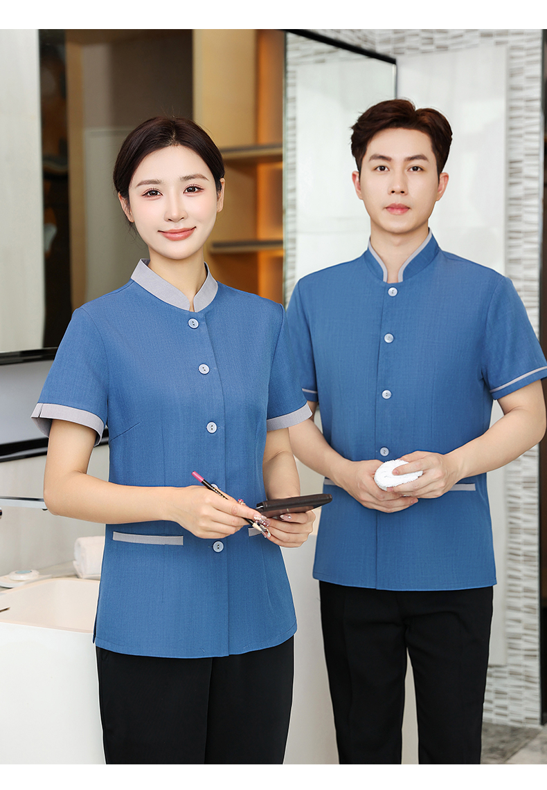 Elastic Lelis Mingkou hotel cleaning service short-sleeved top H14-016-021 female