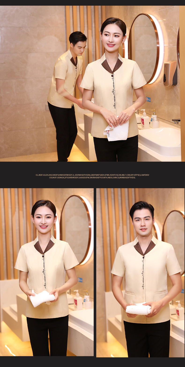 Lapel embroidery hotel cleaning waiter work clothes short-sleeved top H19-lapel embroidery women