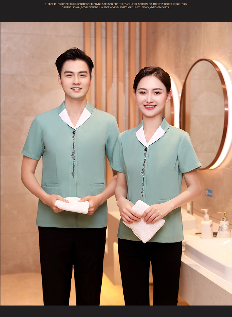 Lapel embroidery hotel cleaning waiter work clothes short-sleeved top H19-lapel embroidery women