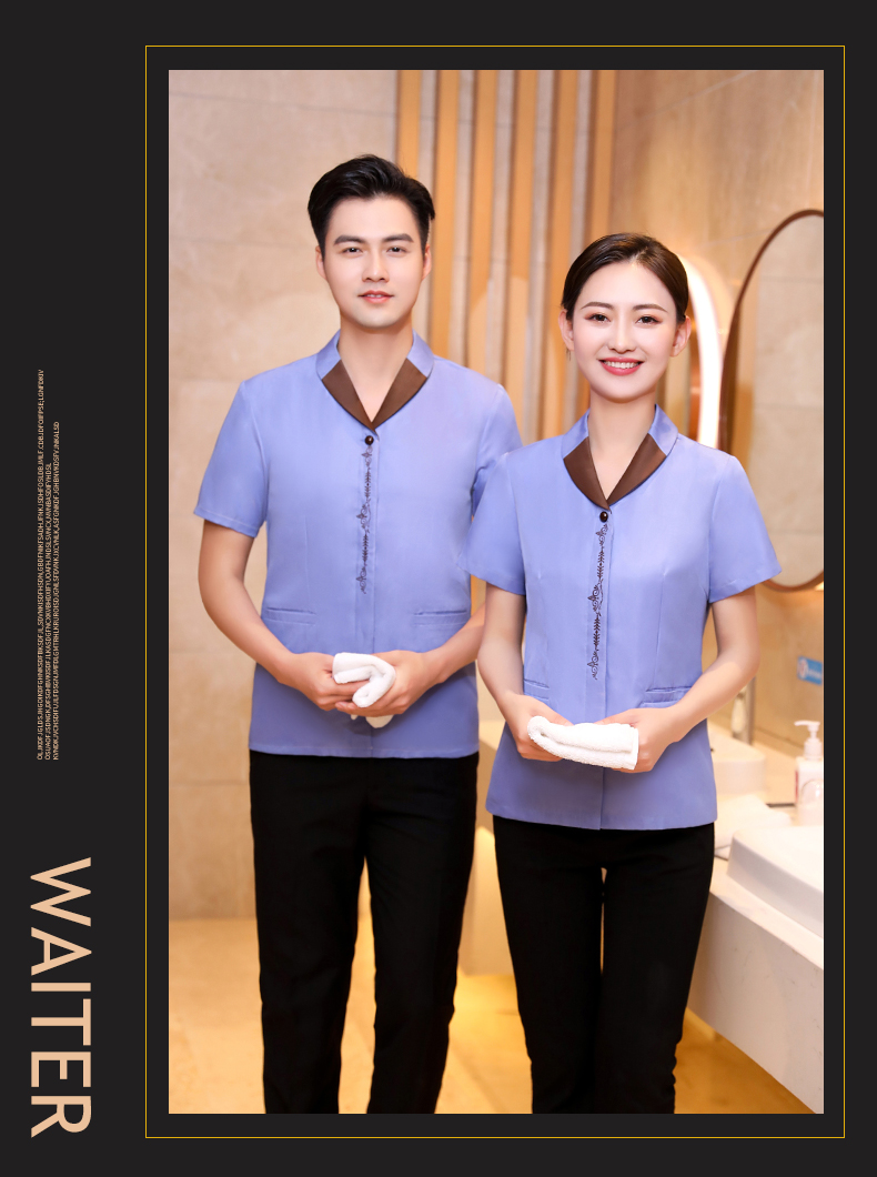 Lapel embroidery hotel cleaning waiter work clothes short-sleeved top H19-lapel embroidery women