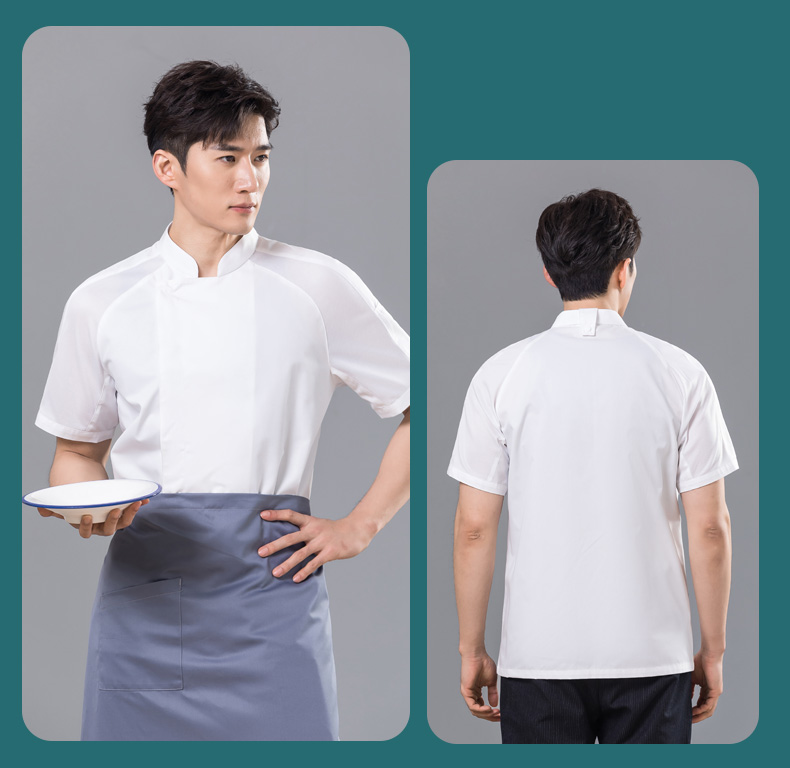 Raglan sleeves concealed button restaurant hotel chef uniform short-sleeved tops universal style H01-2023-13