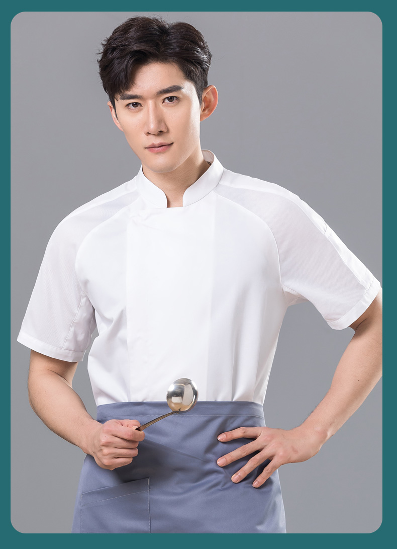 Raglan sleeves concealed button restaurant hotel chef uniform short-sleeved tops universal style H01-2023-13