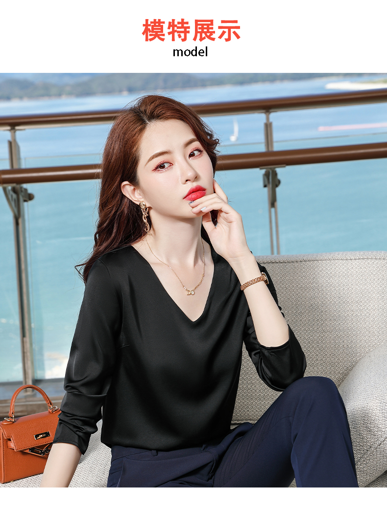 Acetate V-neck suit for women with long sleeves DR1-9932