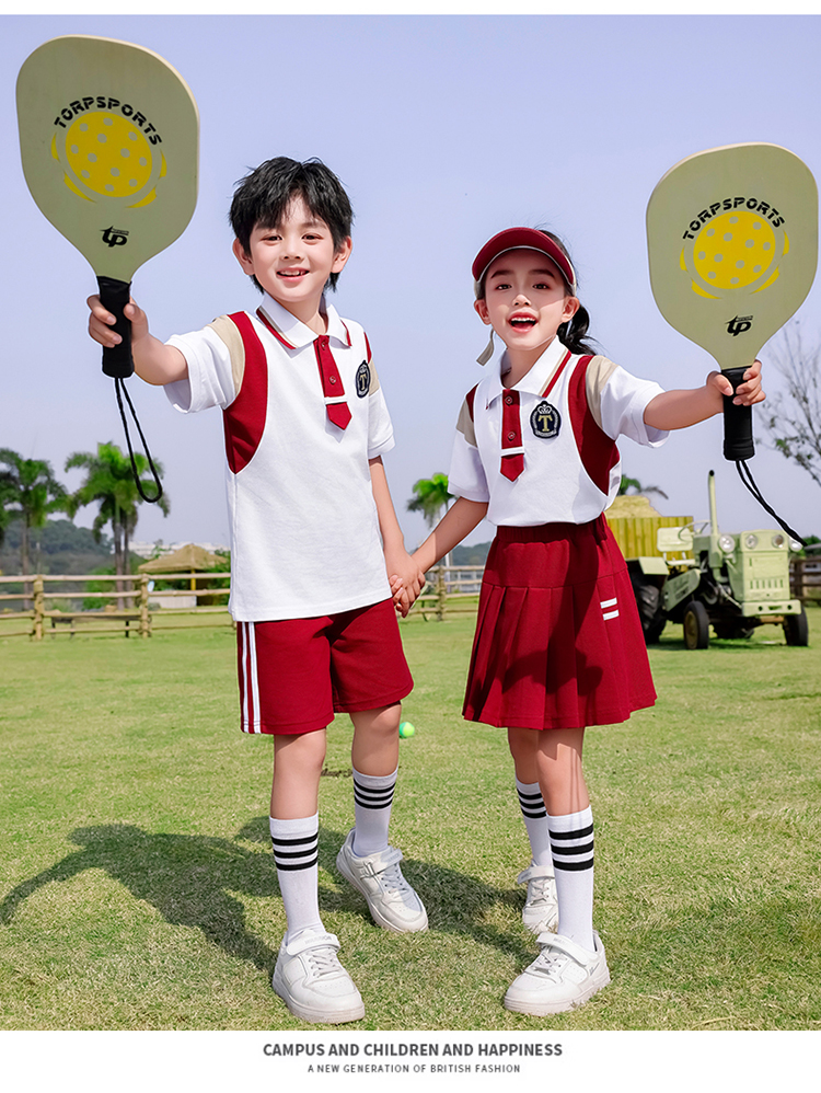 Red and white British style school uniform suit 894-2406