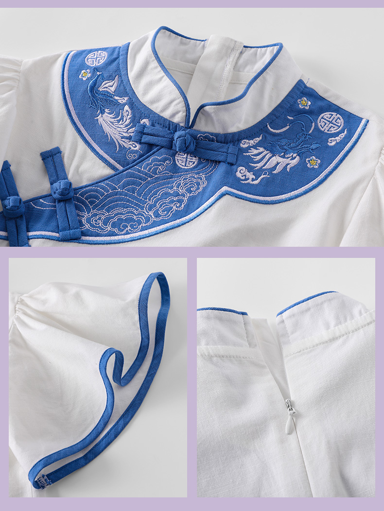 Comfortable and soft white and blue Chinese style school uniform suit 894-2429