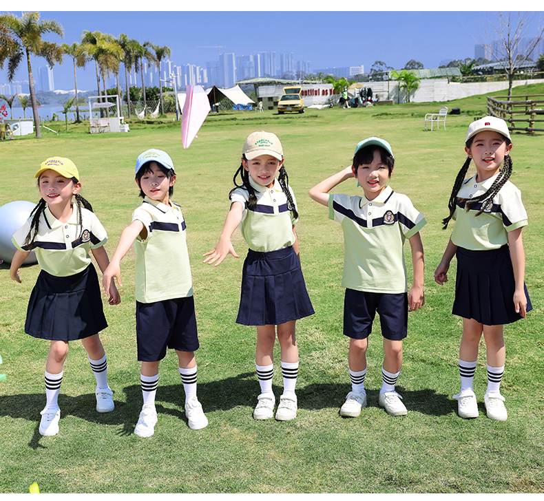 Wear-resistant and durable color matching fashionable British sports style school uniform suit summer style 669-2402