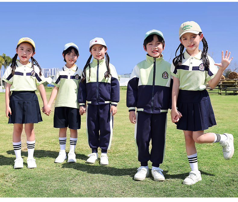 Wear-resistant and durable color matching fashionable British sports style school uniform suit summer style 669-2402