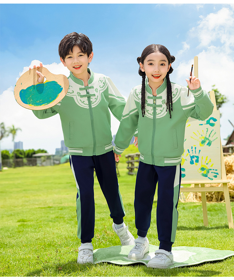 Children sports long-sleeved school uniform spring and autumn two-piece suit 215-9201