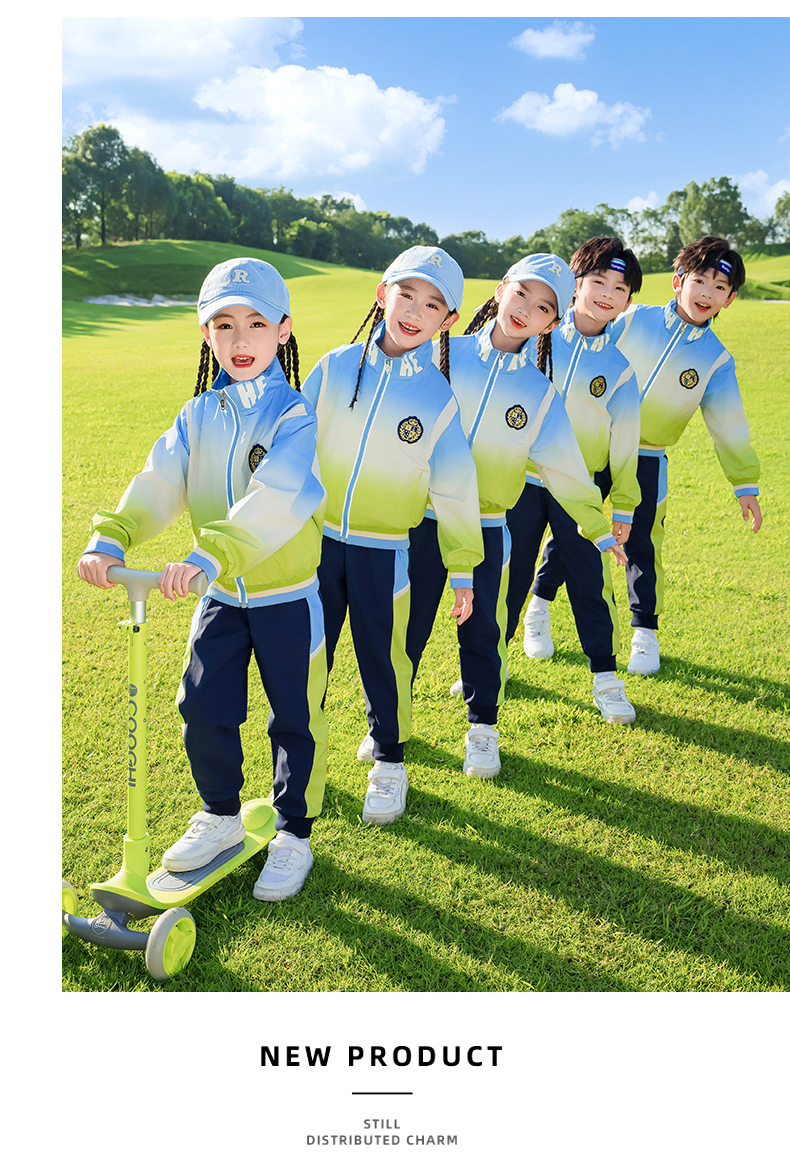 Children sports long-sleeved school uniform spring and autumn two-piece suit 215-9203