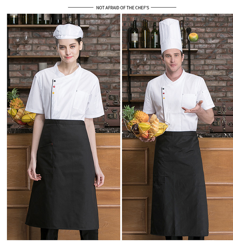 Thin fine cotton three-color button short-sleeved chef uniform top H02-20148-151