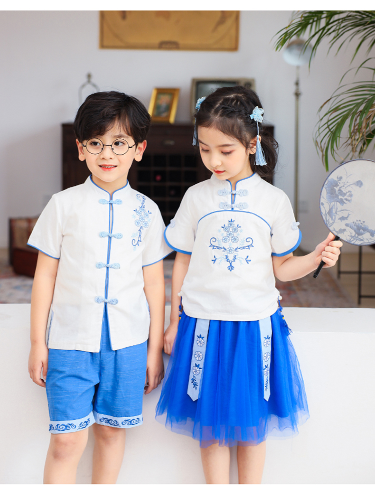 Pure cotton Chinese style improved Tang suit kindergarten performance costume short-sleeved suit 894-2042