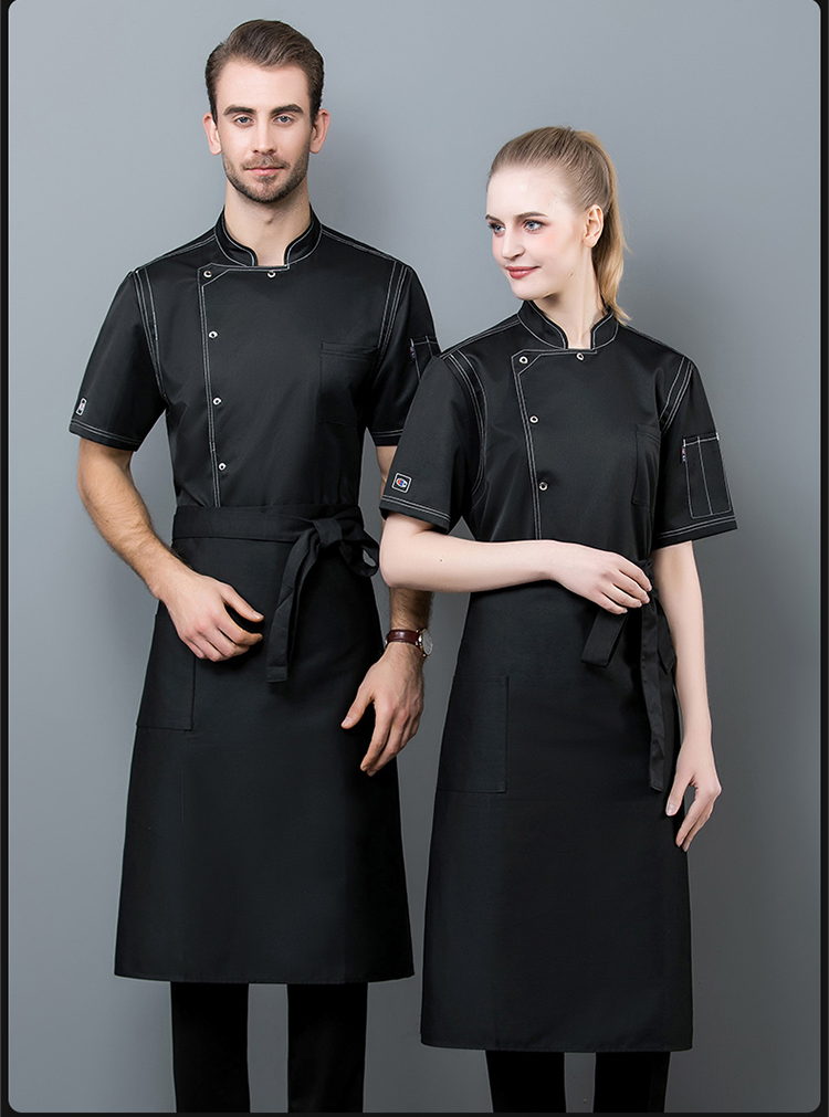 Ice silk single row open line chef uniform short sleeve top N01-20D087-20D090