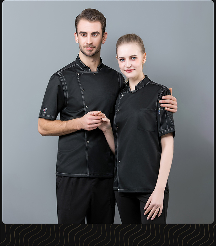 Ice silk single row open line chef uniform short sleeve top N01-20D087-20D090