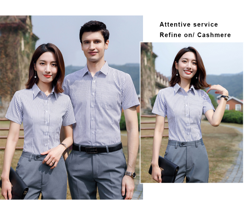 Wide striped professional short-sleeved shirt couple style 81-3230 shirt short sleeve