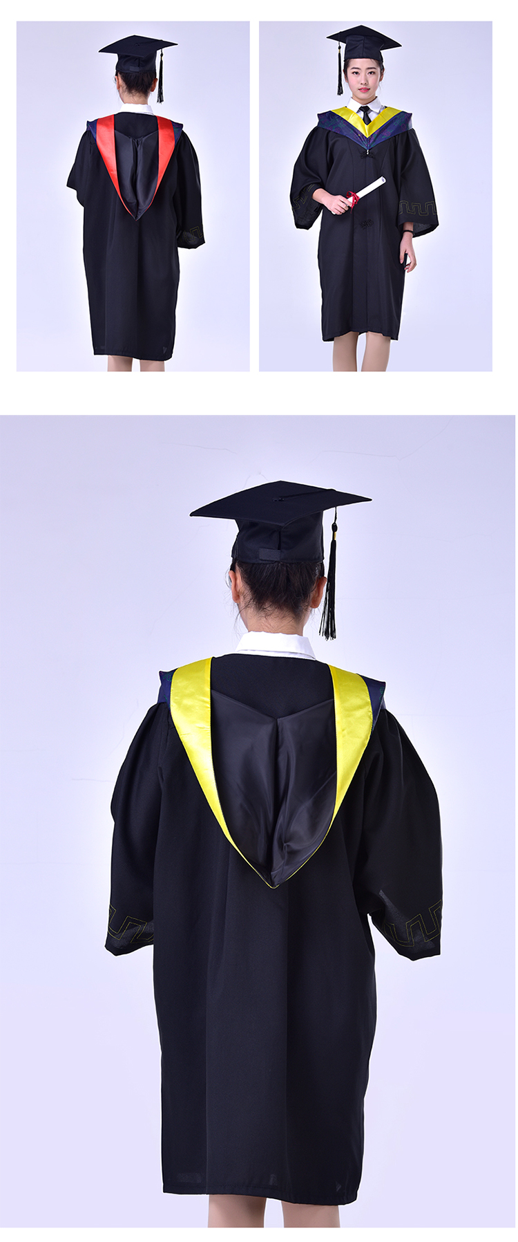 Polyester undergraduate graduation dress M02-XSF02 (hat + dress)