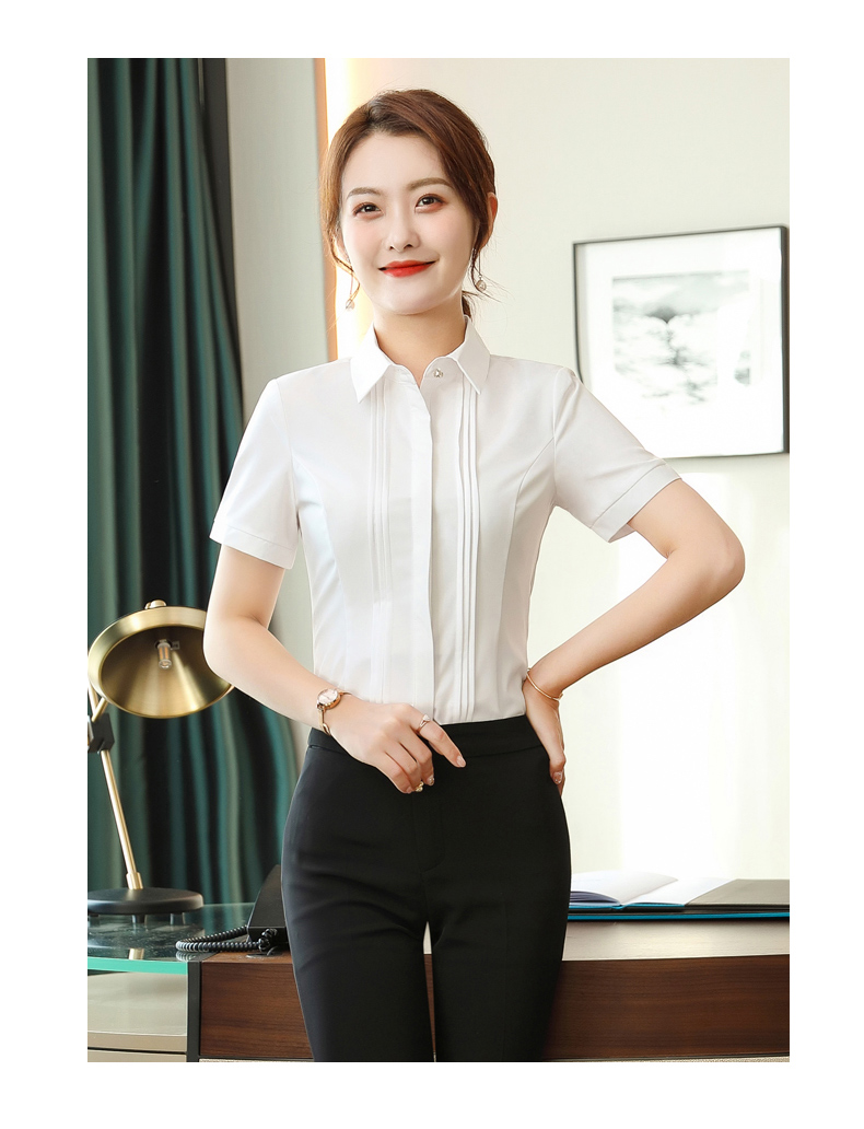 Intellectual and elegant lapel buttoned short-sleeved shirt 109-6212 short-sleeved shirt for women