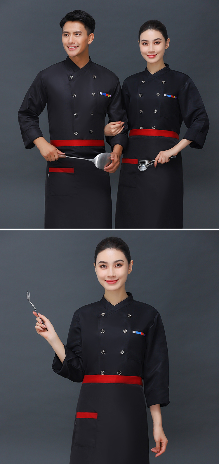 380g workwear double-breasted long-sleeved chef coat V01-54