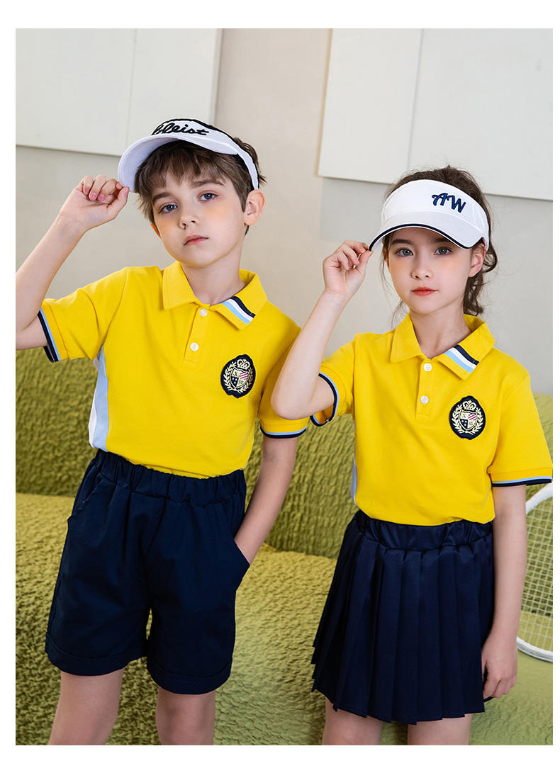 Summer campus sports style primary and secondary school students short-sleeved school uniform suit two-piece suit 215-811 (including badge)