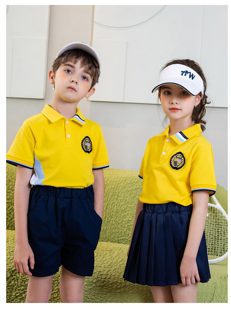 Summer campus sports style primary and secondary school students short-sleeved school uniform suit two-piece suit 215-811 (including badge)