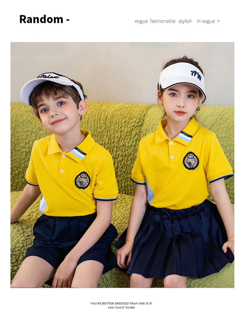 Summer campus sports style primary and secondary school students single short-sleeved school uniform 215-827 (including badge)