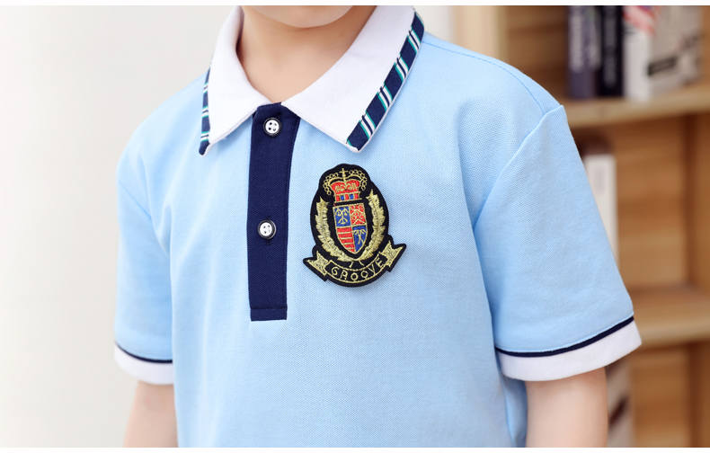 Summer sports style short-sleeved school uniform for primary and secondary school students, two-piece suit H23-1601 (with badge)