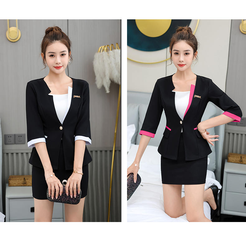 Slim fit knitted health cloth three-quarter sleeve technician suit pants suit female G25-2686-32