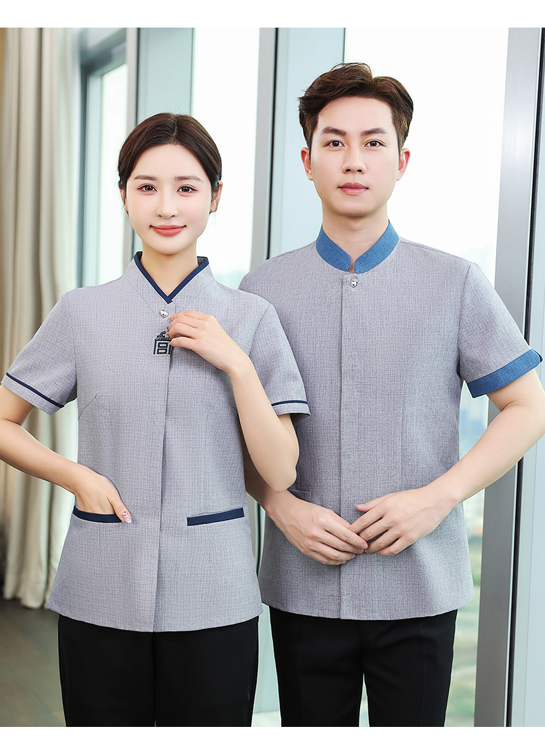 Linen breathable hotel cleaning clothes short-sleeved top H14-011-015 women