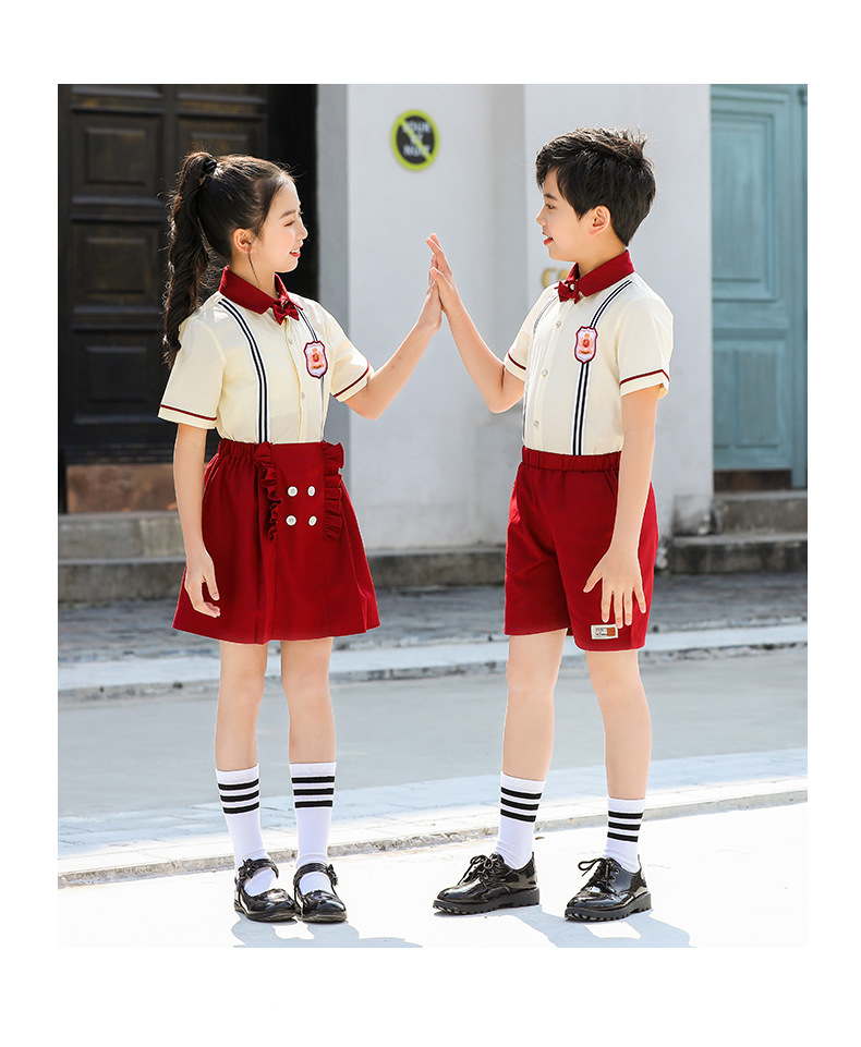 Kindergarten summer uniform red primary school student class uniform set H18-2023-13