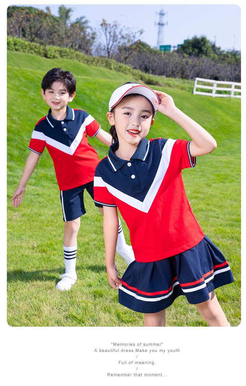 Primary and secondary school uniforms, kindergarten uniforms, color matching, vibrant short sleeves D11-2125