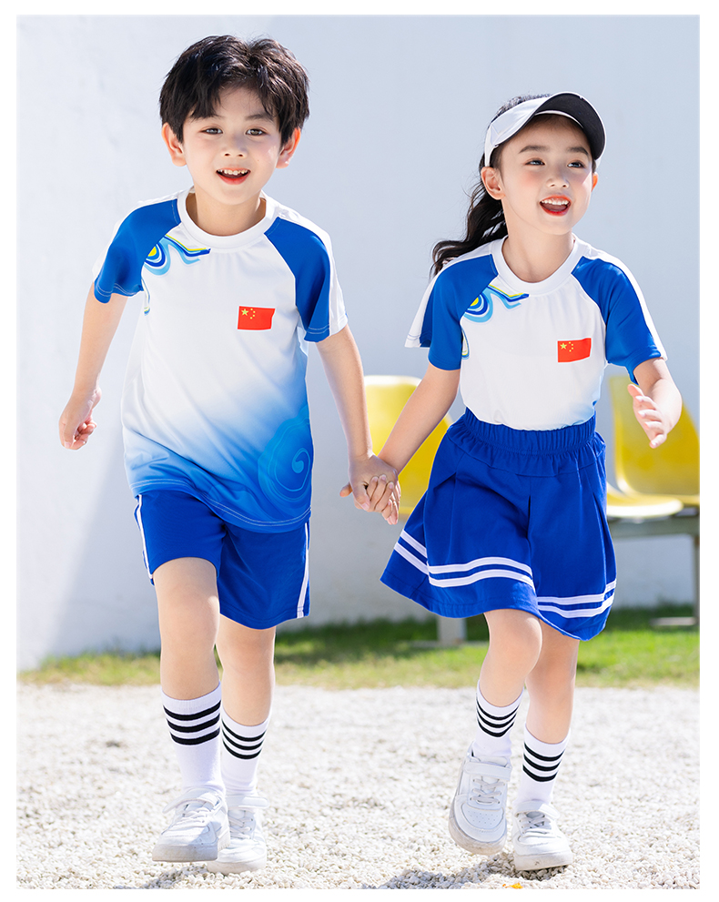 Chinese style round neck short sleeve school uniform for primary and secondary school students D11-2133