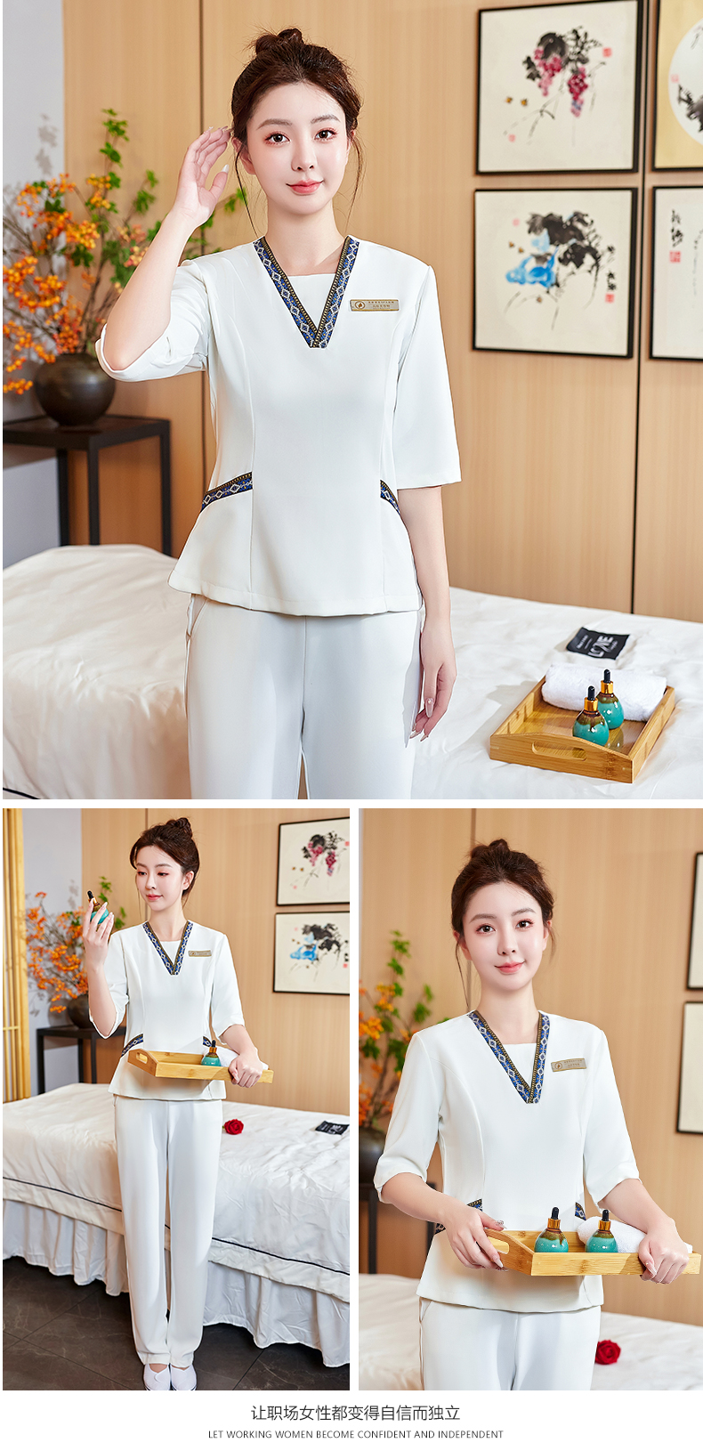 Slim fit large V-neck pattern technician uniform mid-sleeve suit DM2-23665 trousers