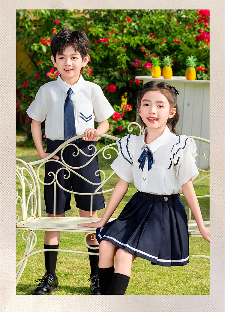 Soft and comfortable white striped collar sports school uniform suit 894-6417